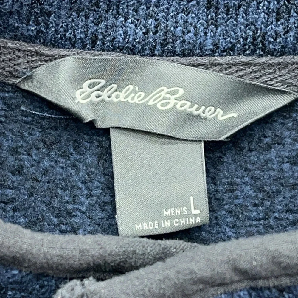 Eddie Bauer Radiator Fleece‎ 1/4 Snap Mens Large Blue Mock Neck Pullover Sweater